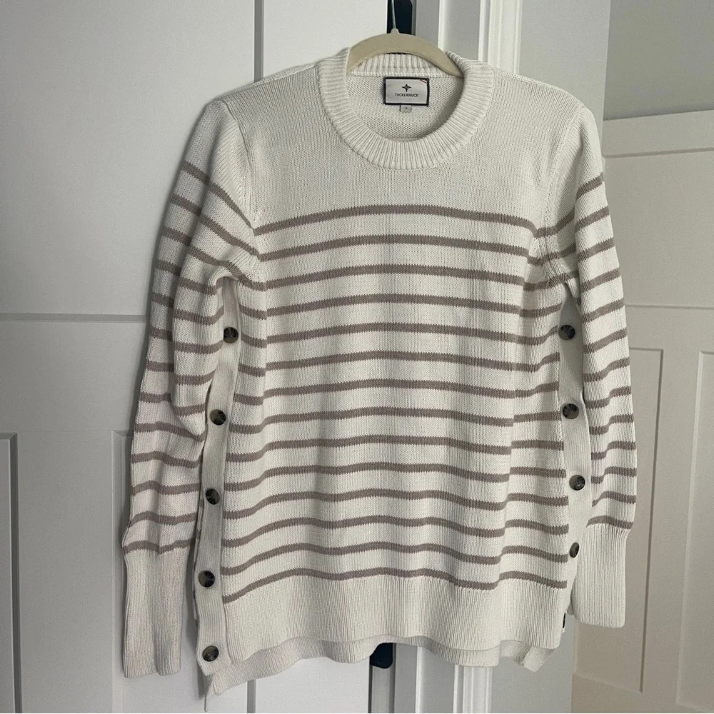 Tuckernuck Striped Sweater Button Sides‎ Cream